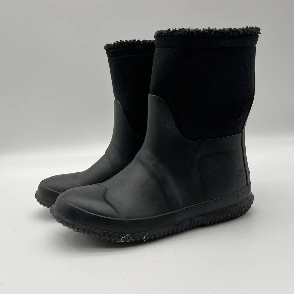 Hunter Kids Black Sherpa‎ Lined Neoprene Rubber Rain Winter Boots UK 2 US 3 4
